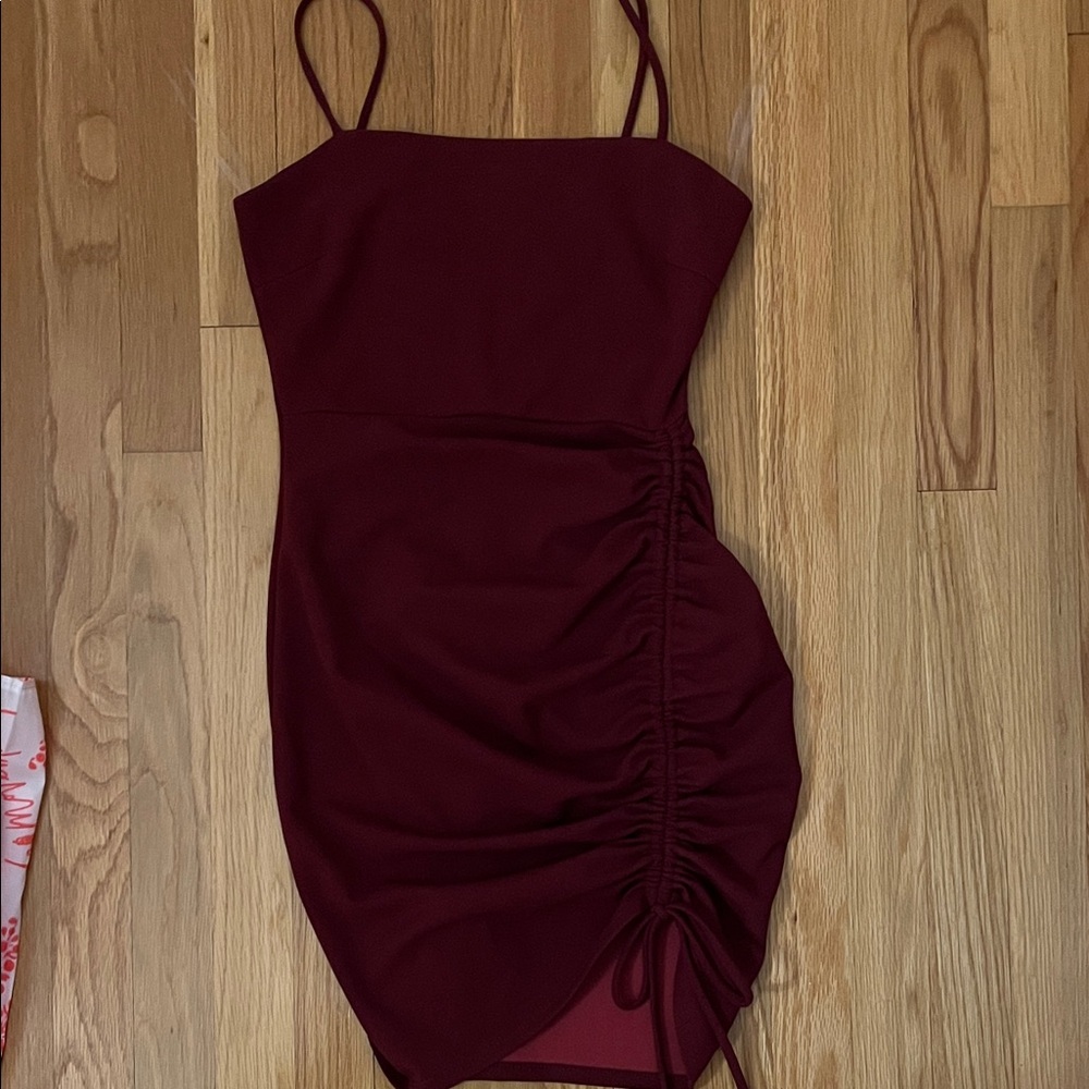 Elegant Burgundy Ruched Dress